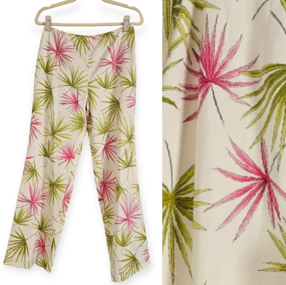 NWOT Talbots white pink & green tropical floral silk trousers pants Womens 8